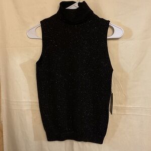 Love Nation Black and Silver Sleeveless Turtleneck Tank Top L XL